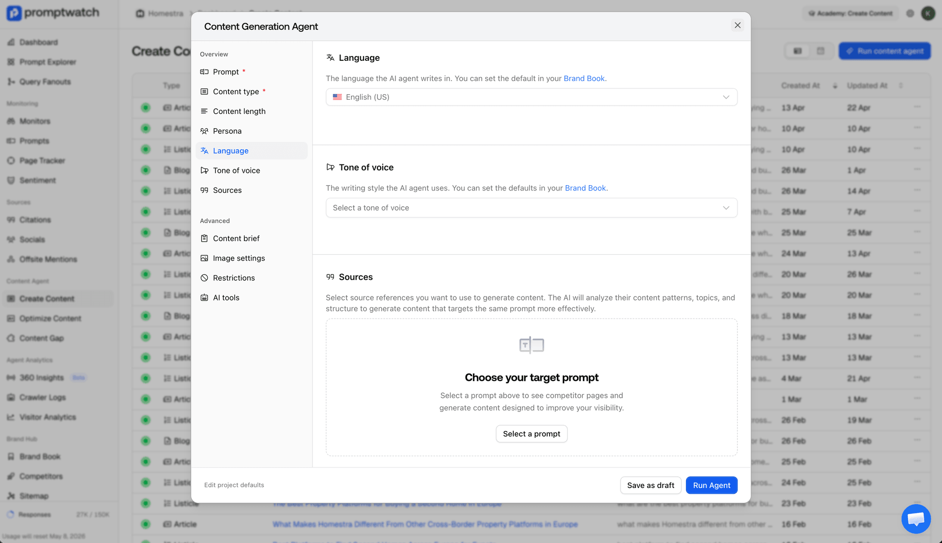 Screenshot for Choose Language for Each Content Generation