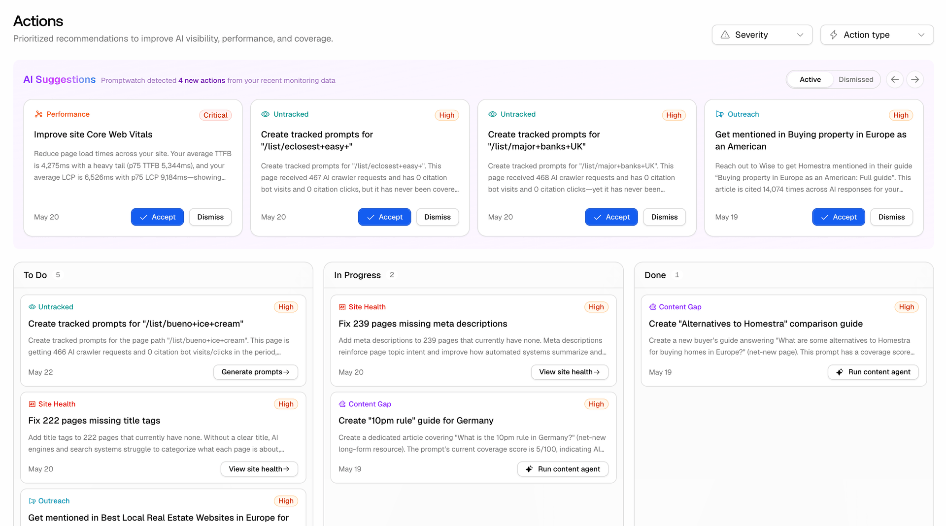 Screenshot for Introducing Unified Actions — Your AI-Generated GEO To-Do List