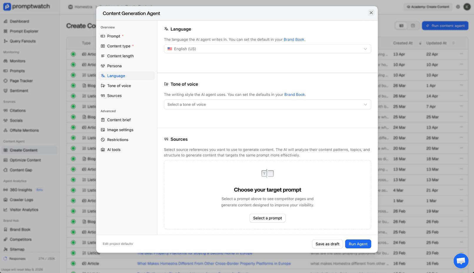 Screenshot for Choose Language for Each Content Generation
