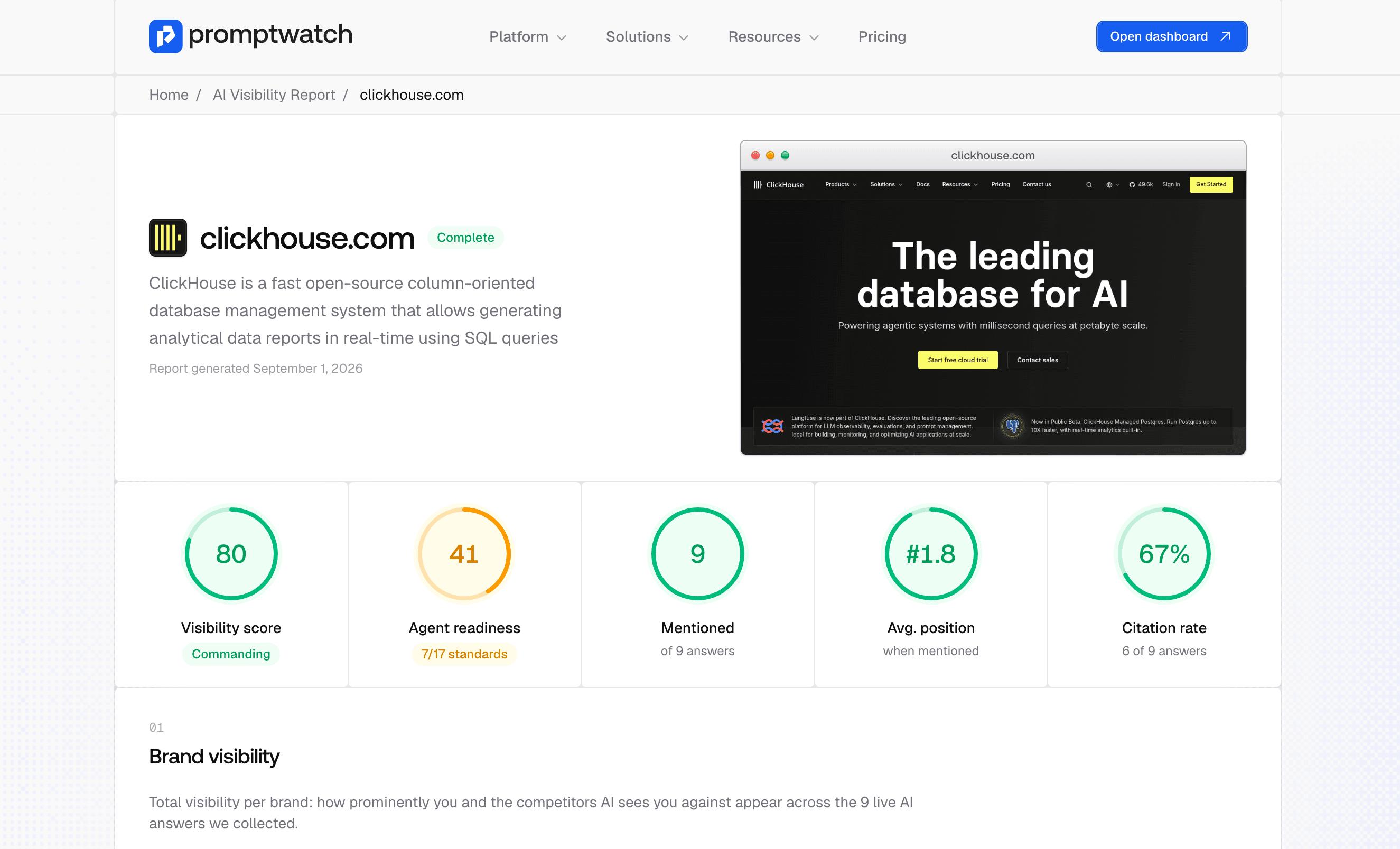 Screenshot for New Free AI Visibility Report