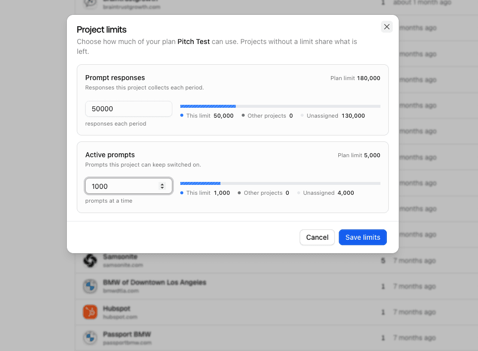 Screenshot for Per-Project Usage Limits