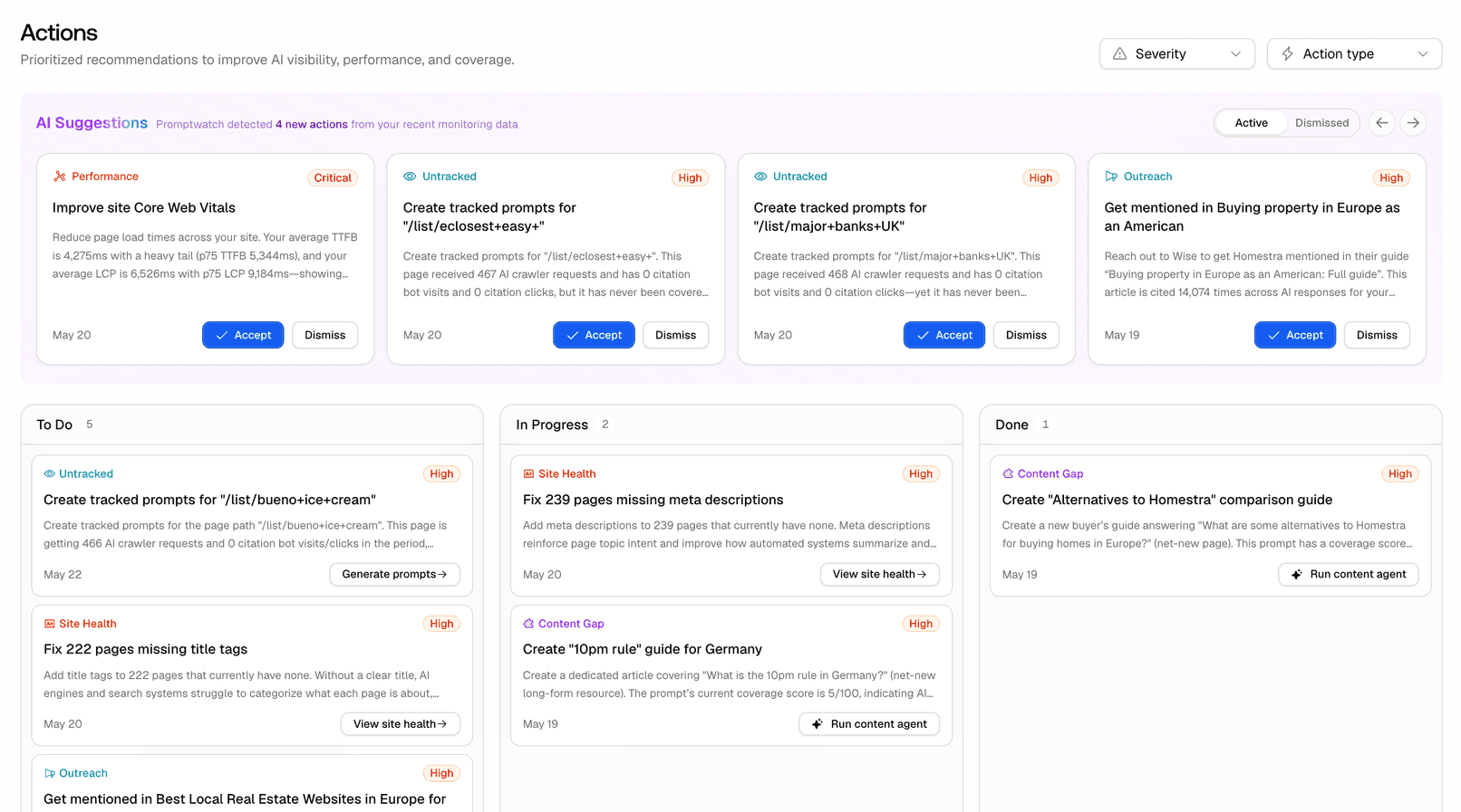 Screenshot for Introducing Unified Actions: Your AI-Generated GEO To-Do List